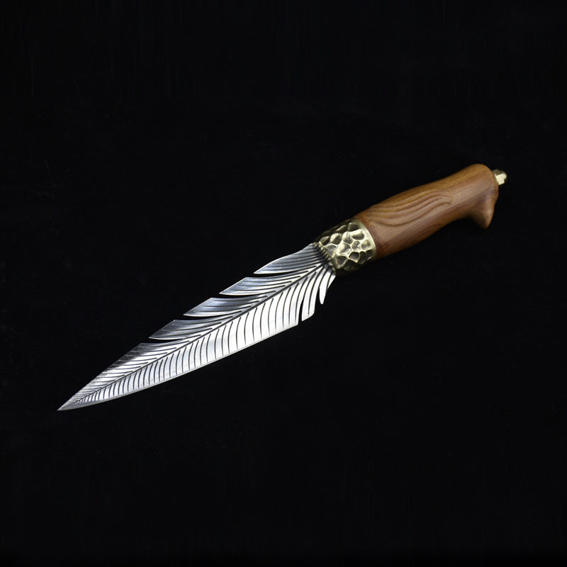 Hand-Forged Feather Pattern Chef Knife