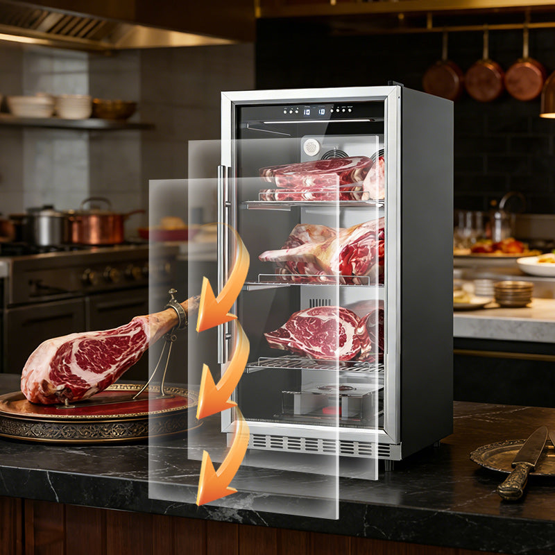 Commercial Dry Aging Cabinet — UV Sterilization & Humidity Control, temperature range 0-10°C
