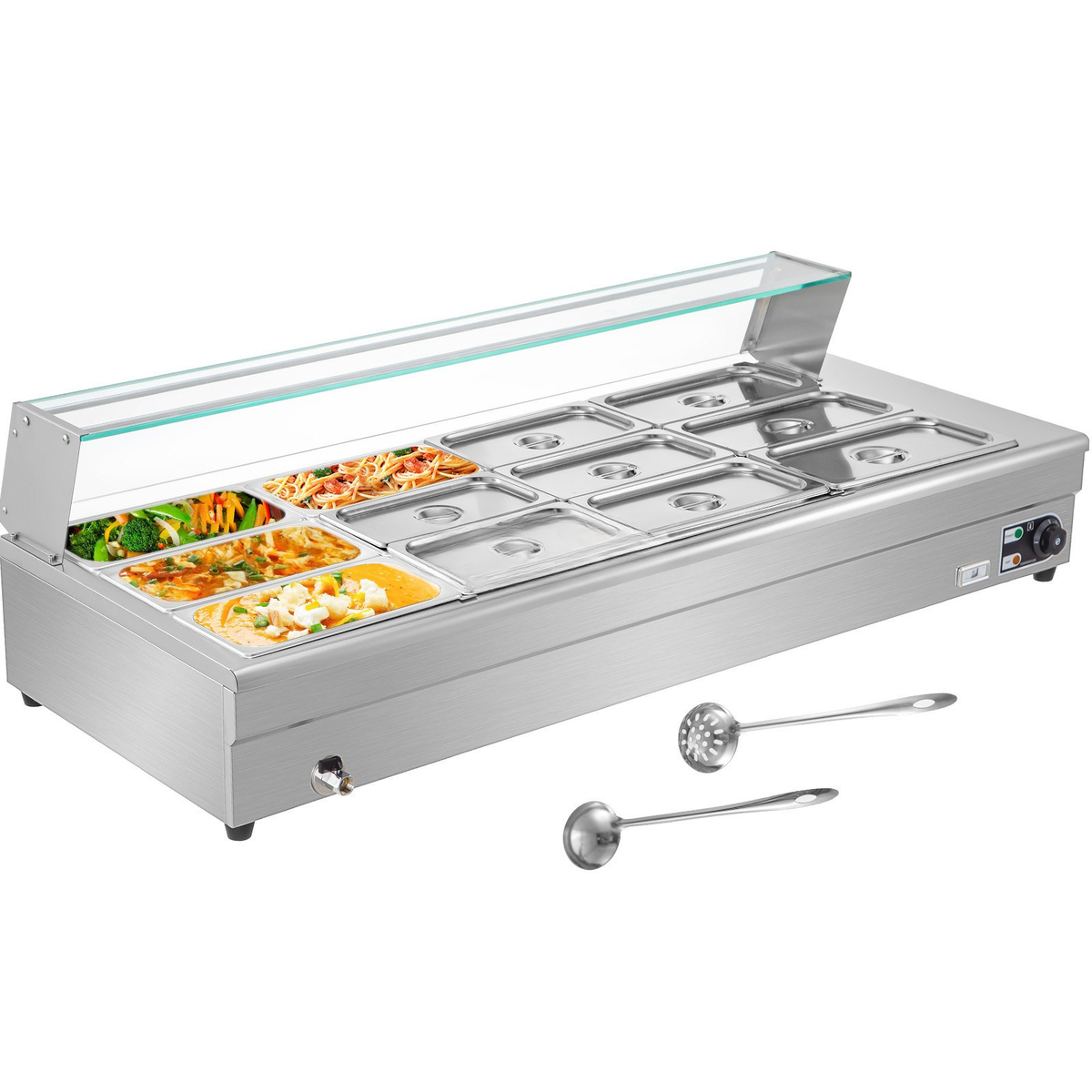 Commercial Electric Bain Marie Food Warmer — 12-Pan with Glass Top