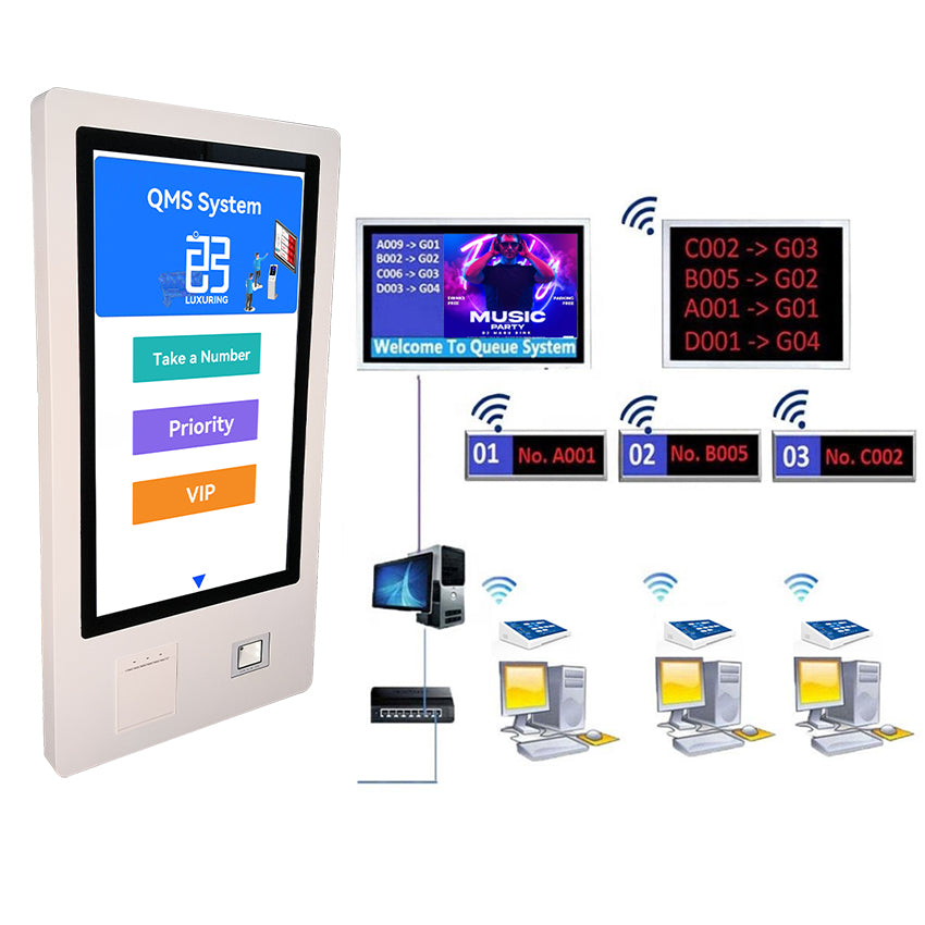 Touch Screen Queue Management Kiosk — Self-Service Ticket Dispenser