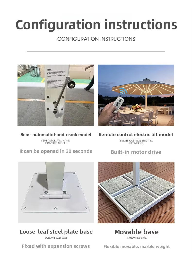 Outdoor Restaurant Umbrella with Aluminum Shaft and Marble Base