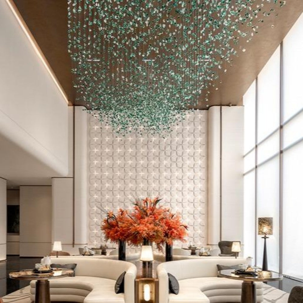 Green Glass Pendant Chandelier for Lobbies & Hotels
