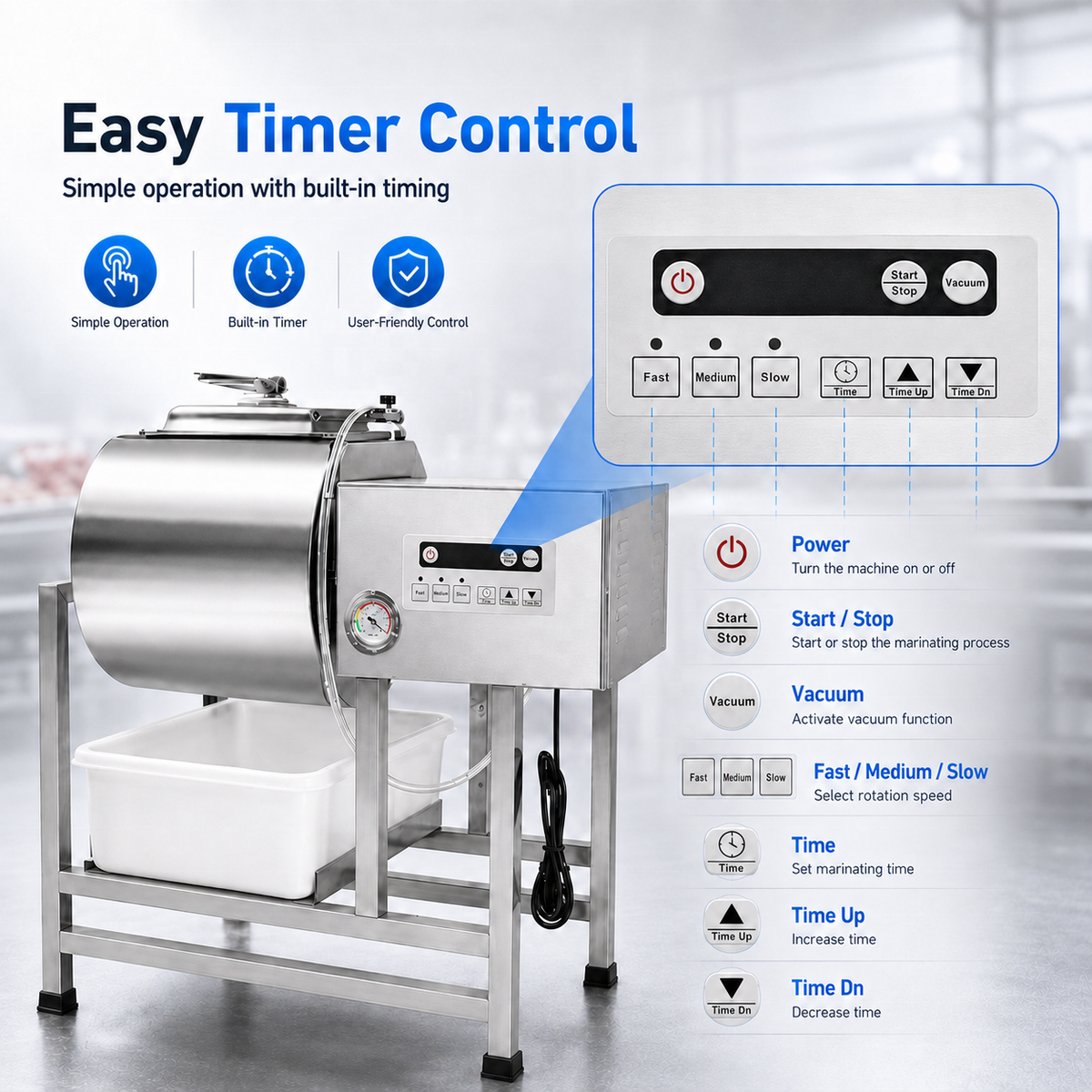 Commercial Vacuum Tumbler Marinator — Stainless Steel