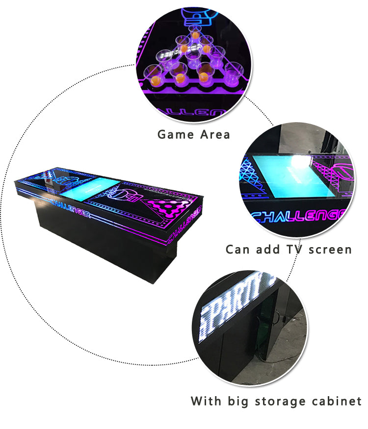 LED Beer Pong Table with Cabinet — RGB Lighted Drinking Game Table