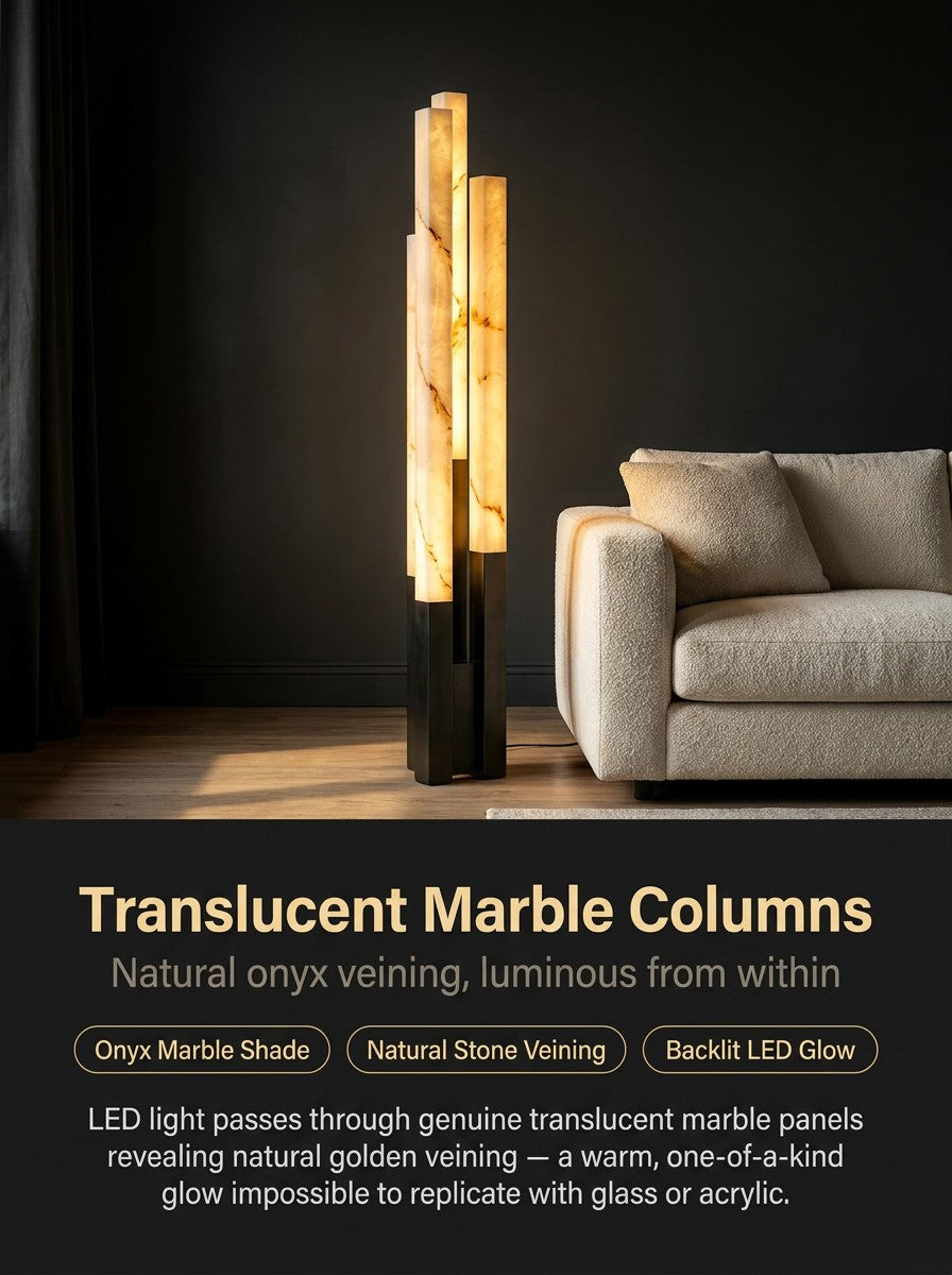 Marble Triple-Column LED Floor Lamp — Onyx Glow