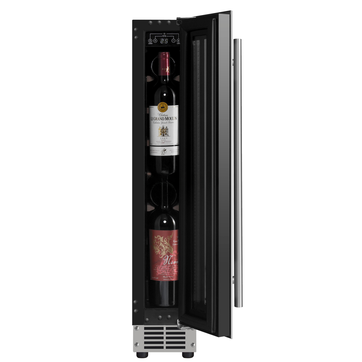 Built-In Slim Wine Cooler — 9-Bottle Stainless Steel with Glass Door