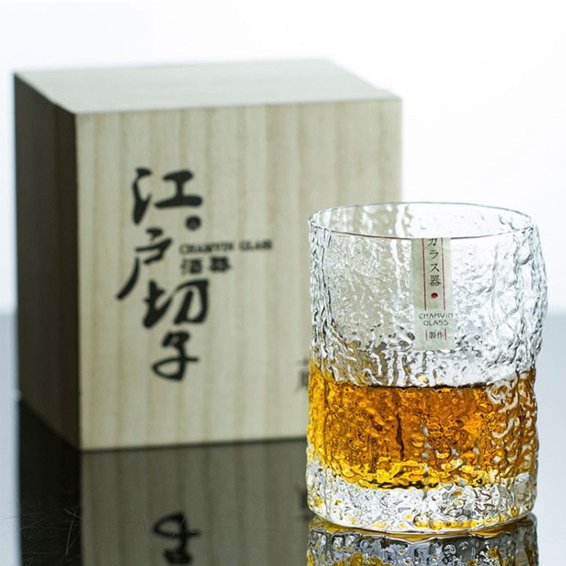 Japanese Whiskey Glass with Wood Texture
