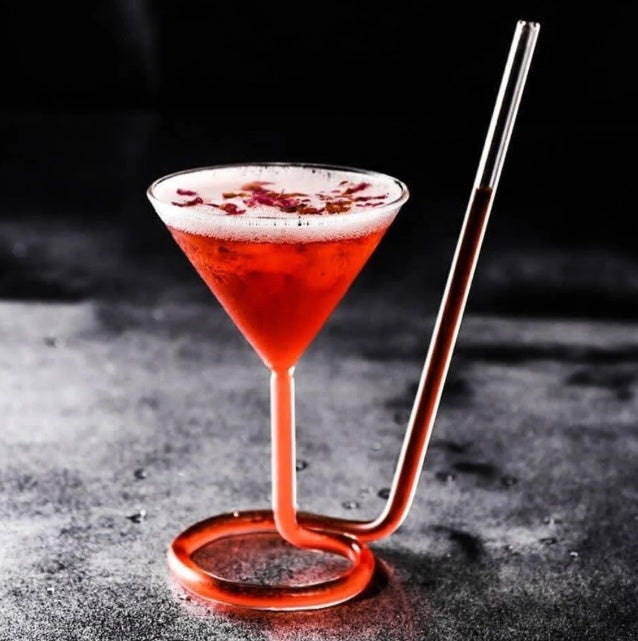 Cocktail Glass with Built-In Straw — Hand-Blown