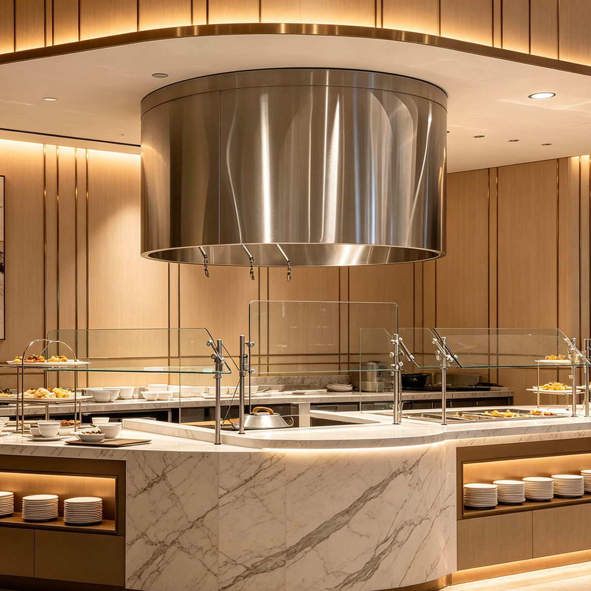 Round Island Commercial Kitchen Exhaust Hood — Stainless Steel Canopy