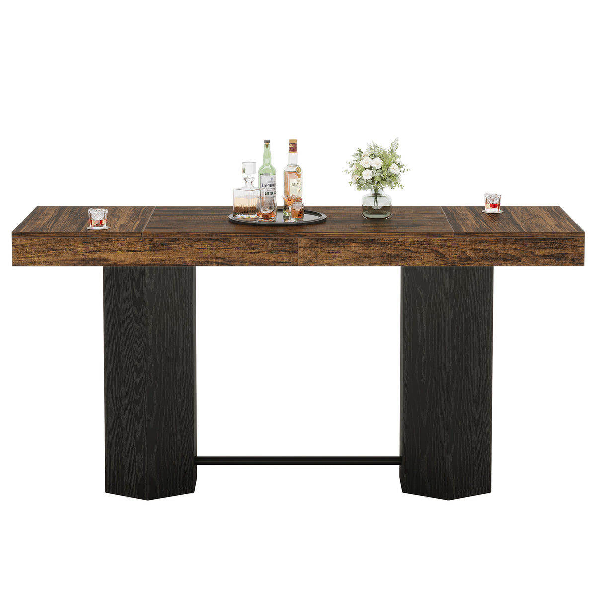 Counter-Height Rectangular Bar Table with Metal Footrest — 71" Long