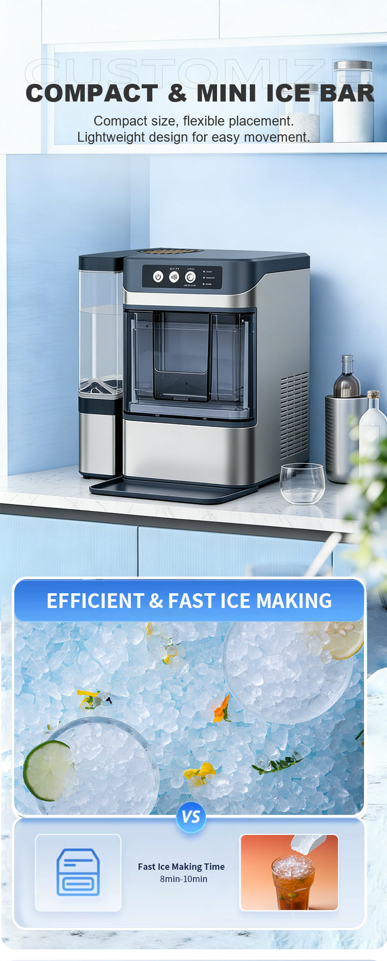 Portable Countertop Nugget Ice Maker — Stainless Steel