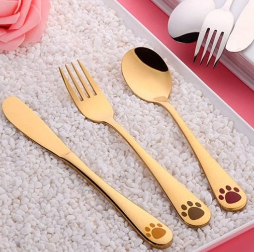 Kitty Paw Stainless Steel Cutlery Set — 3-Piece