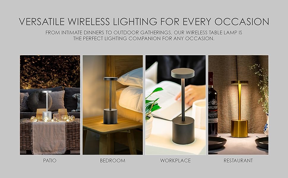 Cordless LED Table Lamp — Rechargeable Metal Dimmable