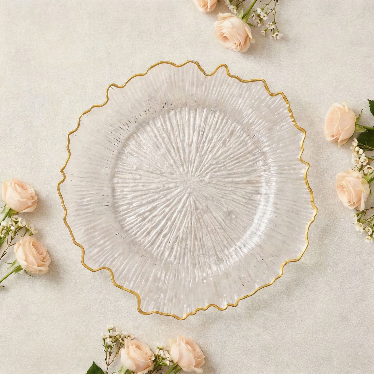 Clear Sunflower Charger Plate with Gold Rim