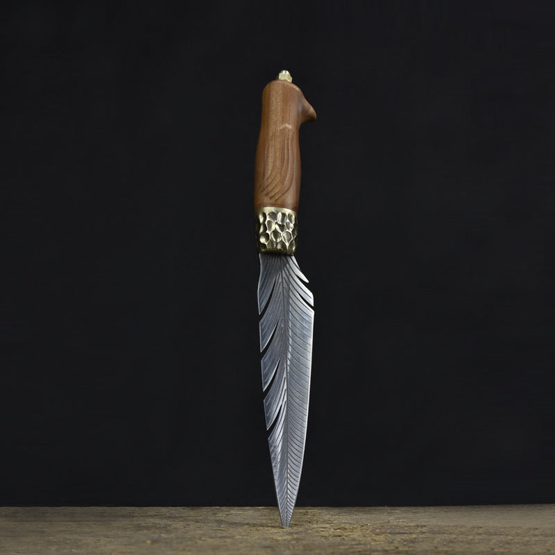 Hand-Forged Feather Pattern Chef Knife