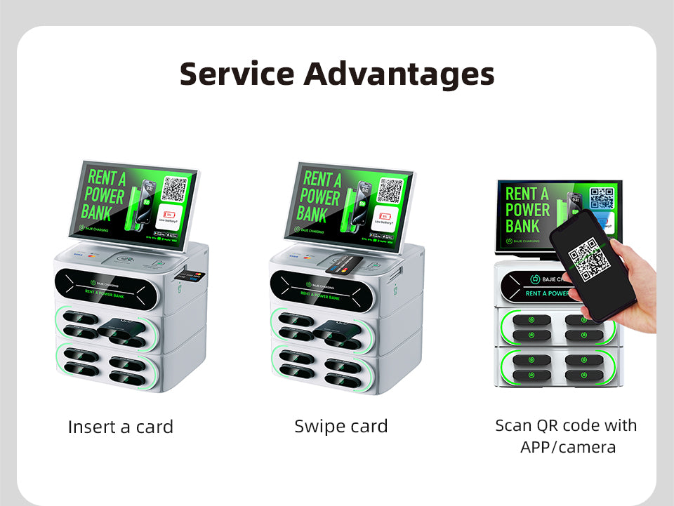 24-Slot Shared Power Bank Vending Station with Advertising Screen