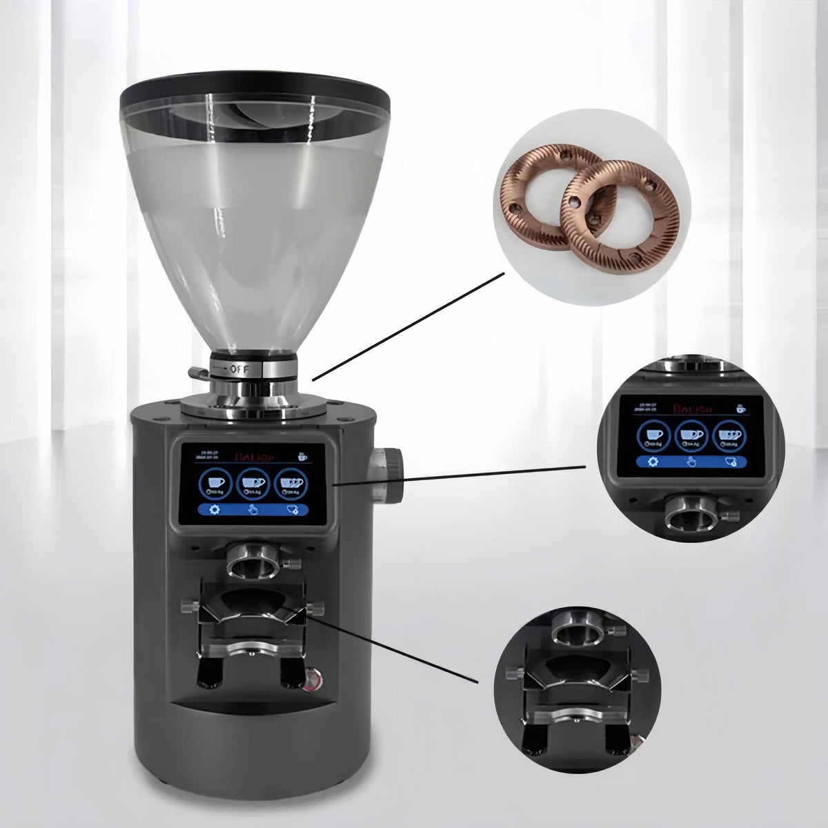 Commercial Flat Burr Espresso Grinder — 90mm, Dosing Control