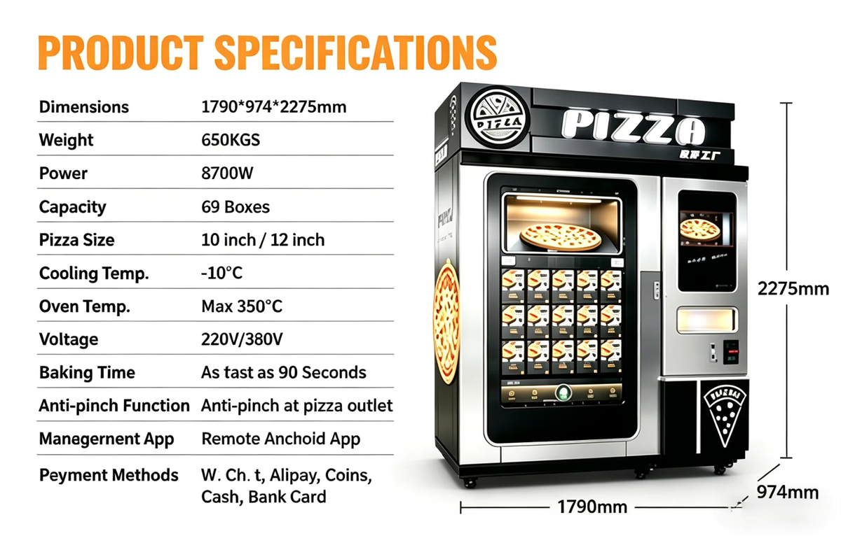 Commercial Pizza Vending Machine — 90-Second Bake, Outdoor 24/7