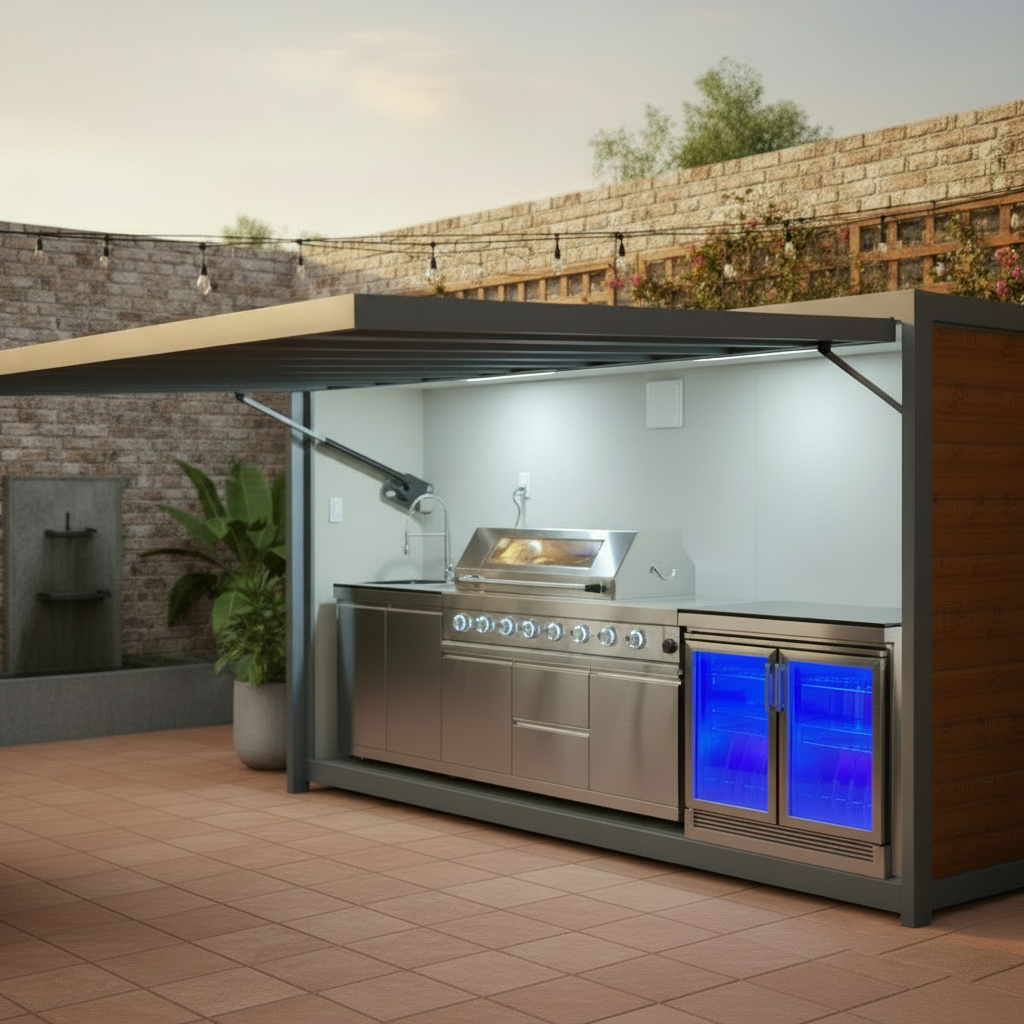 Modular Outdoor Kitchen — Stainless Steel with Weatherproof Shed