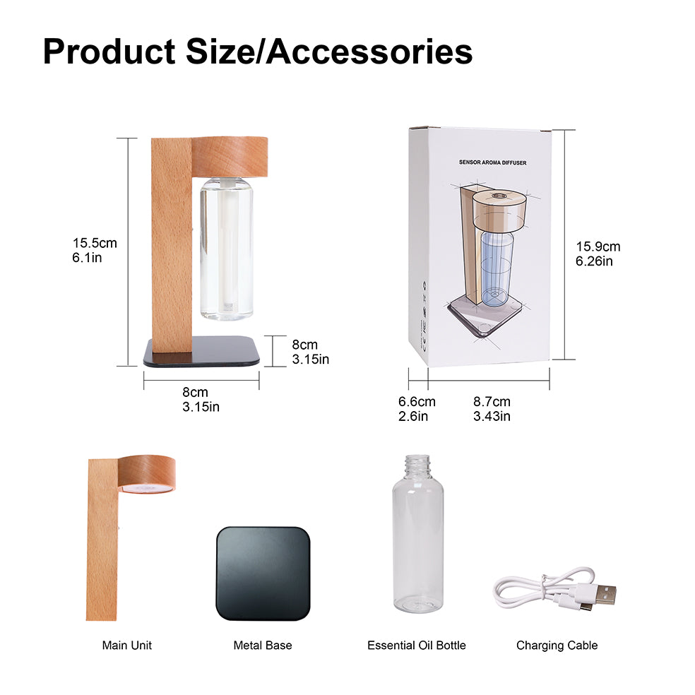 Cordless Wooden Aroma Diffuser Night Light — Motion Sensor