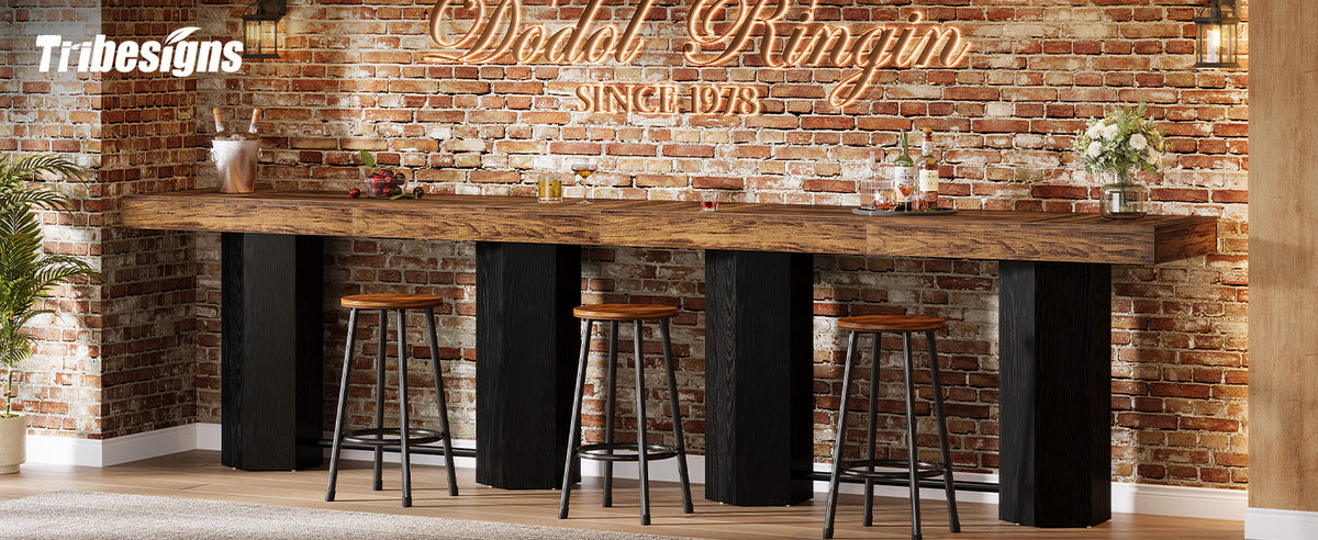 Counter-Height Rectangular Bar Table with Metal Footrest — 71" Long