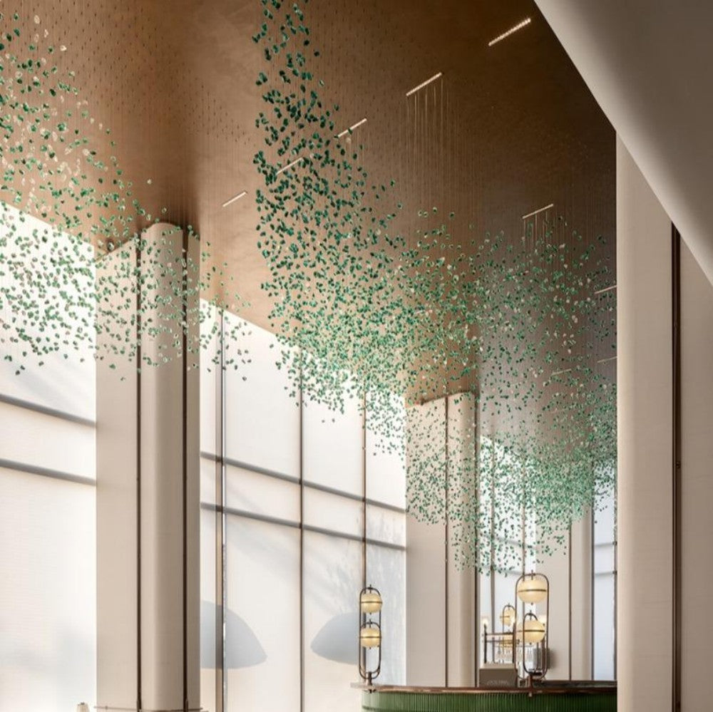 Green Glass Pendant Chandelier for Lobbies & Hotels