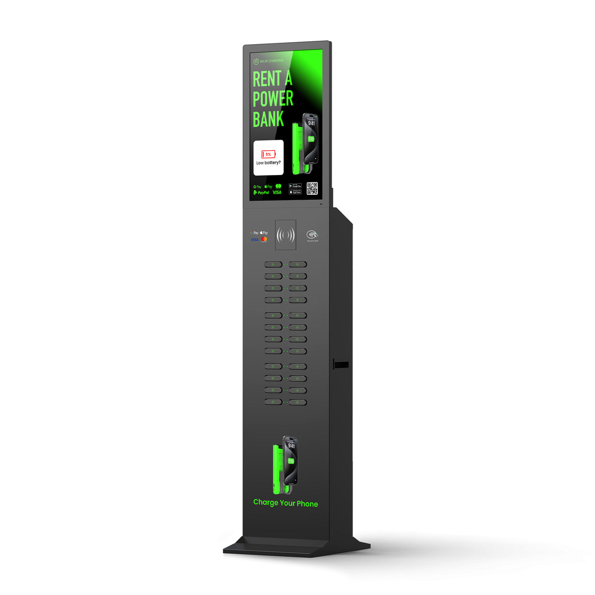 24-Slot Shared Power Bank Vending Station with Advertising Screen