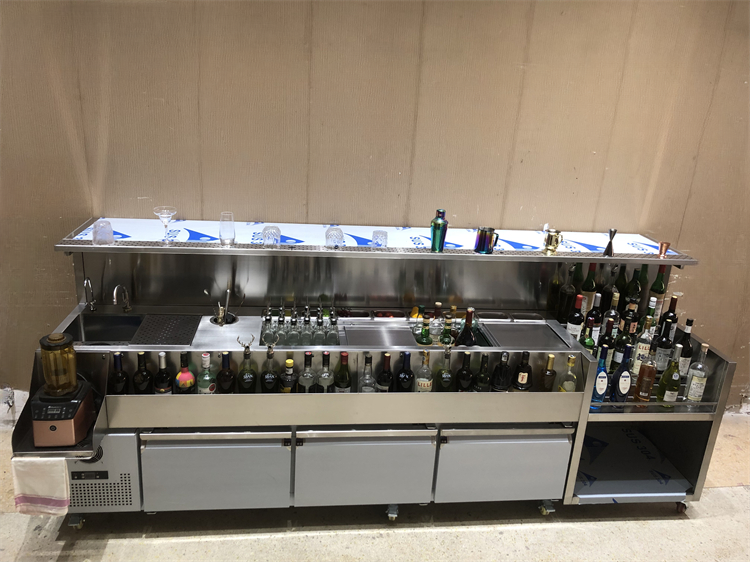 Stainless Steel Mobile Bar Station — Refrigerated Cocktail Cart