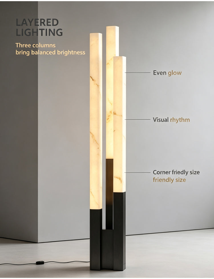 Marble Triple-Column LED Floor Lamp — Onyx Glow