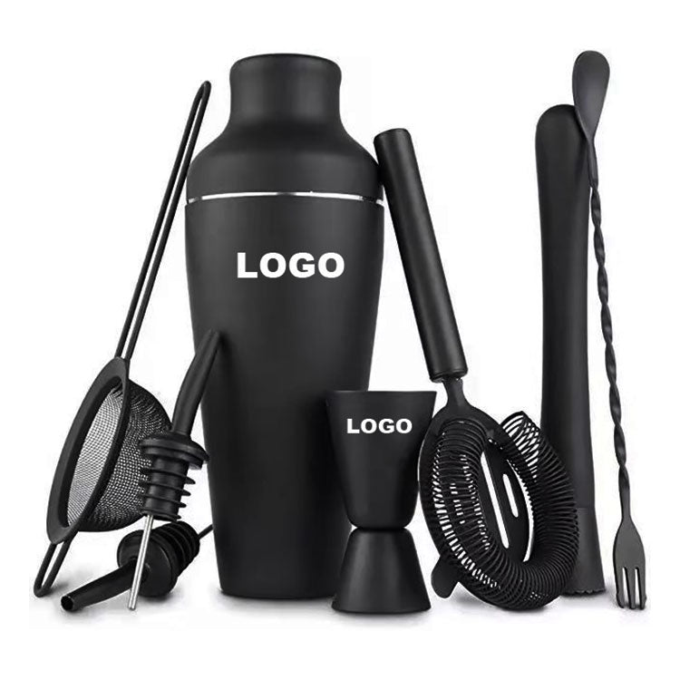 Matte Black Boston Cocktail Shaker Set — 8-Piece Bartender Kit