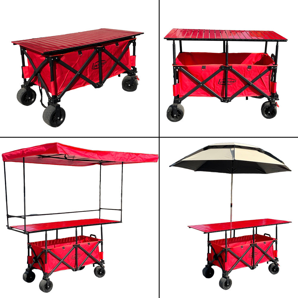 Folding Vending Cart with Adjustable Tabletop & Umbrella Canopy
