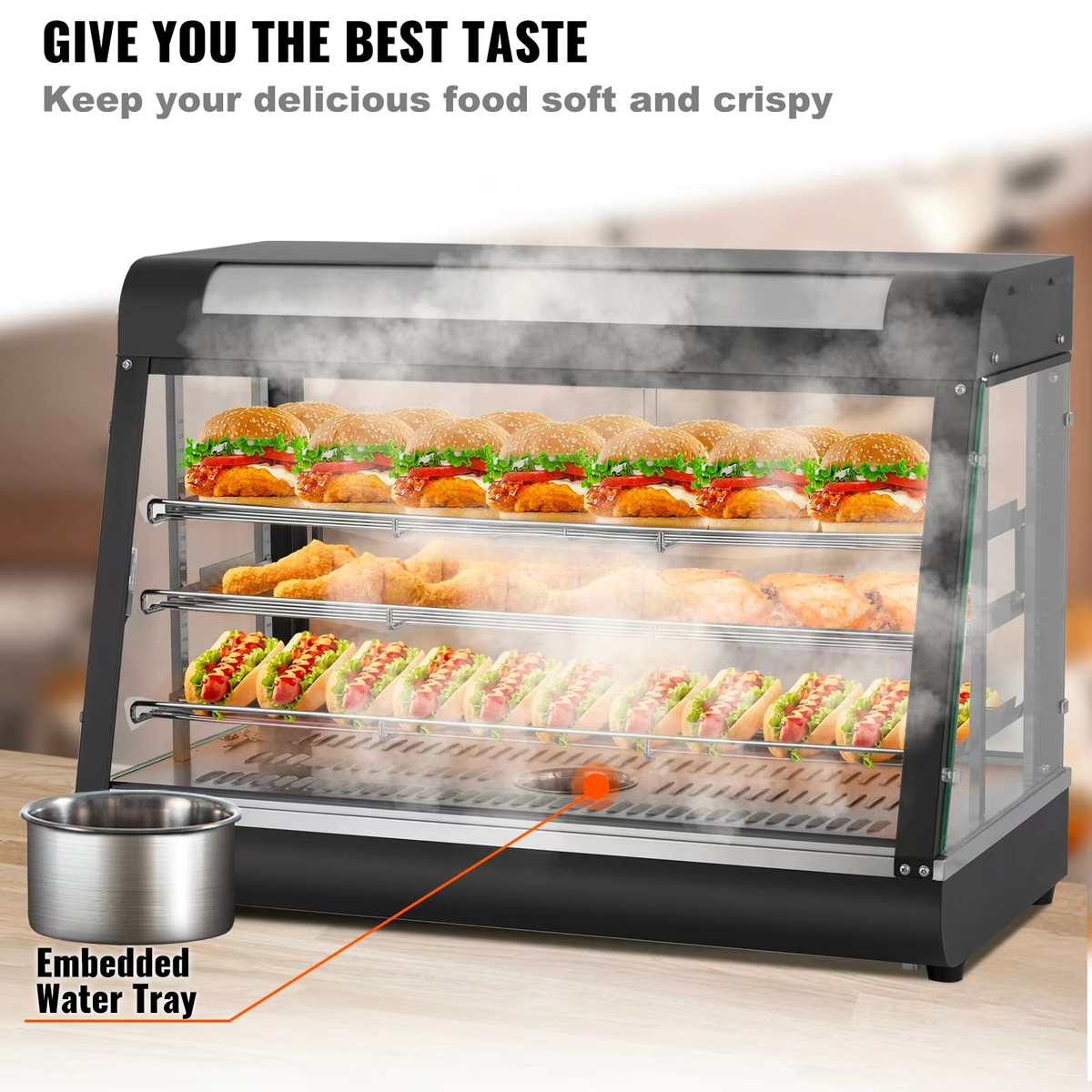 Commercial Stainless Steel Heated Food Display Showcase — 3-Tier