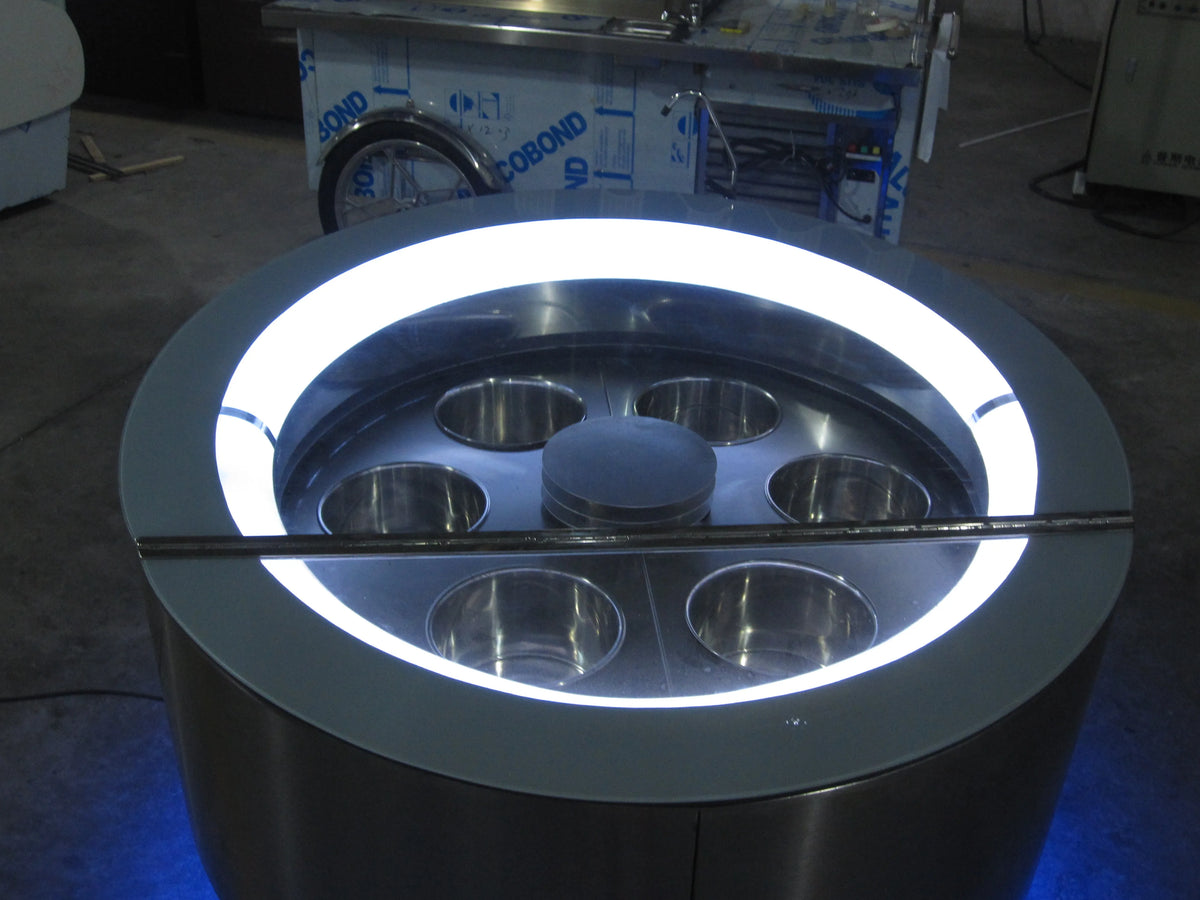 Commercial Rotary Ice Cream Display Freezer — Round Barrel Showcase