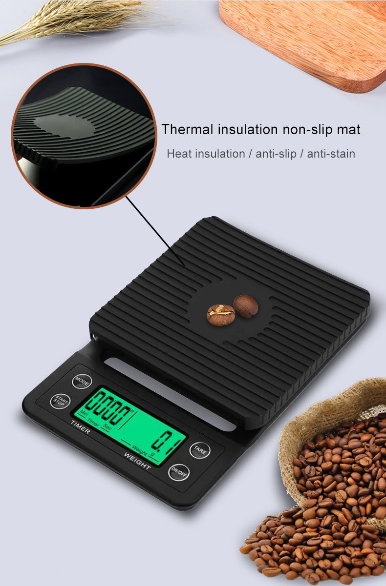 Digital Coffee Scale with Timer — 3 kg, 0.1 g