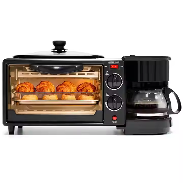 3-in-1 Breakfast Station — Toaster Oven, Coffee Maker & Frying Pan