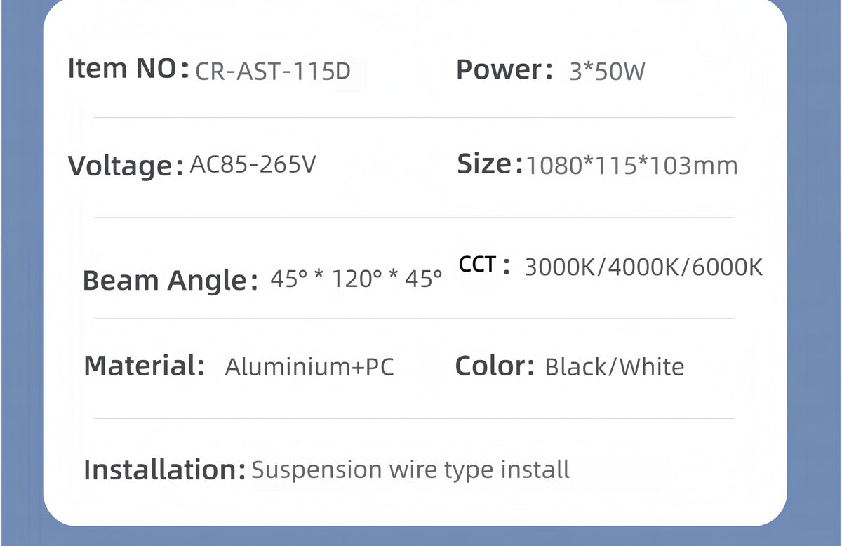 Commercial LED Linear Track Light — 150W High-Output Spotlight