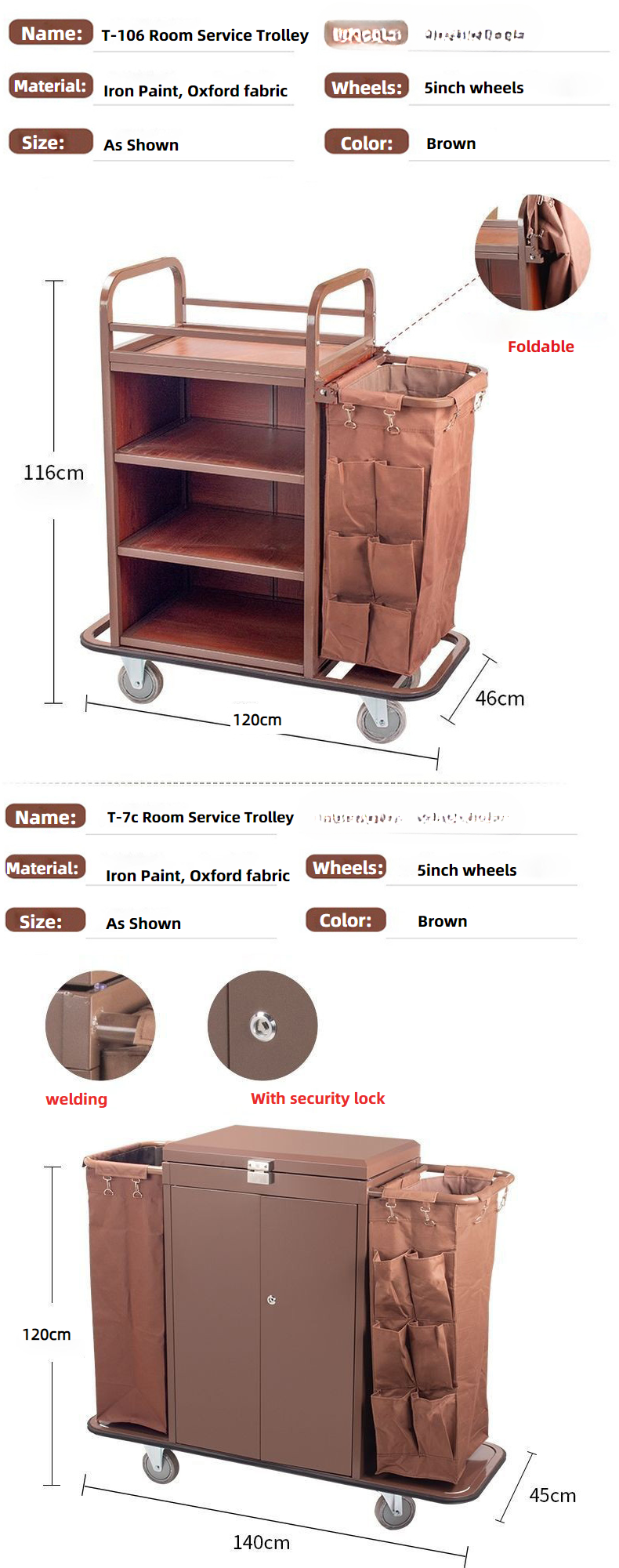 Housekeeping Cleaning Cart — Stainless Steel Maid Trolley