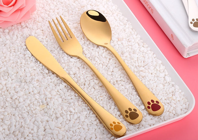 Kitty Paw Stainless Steel Cutlery Set — 3-Piece