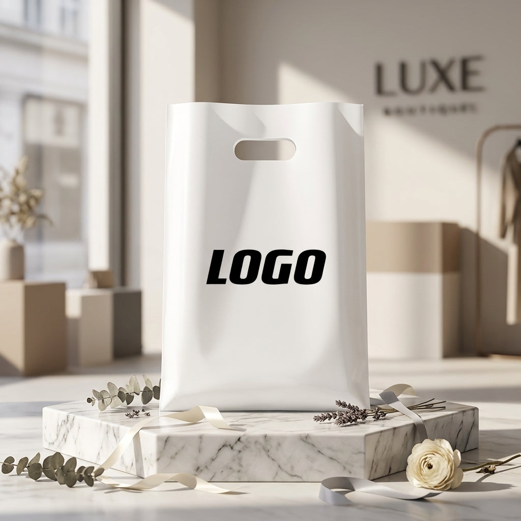 Custom Printed Plastic Shopping Bags — Die-Cut Handle