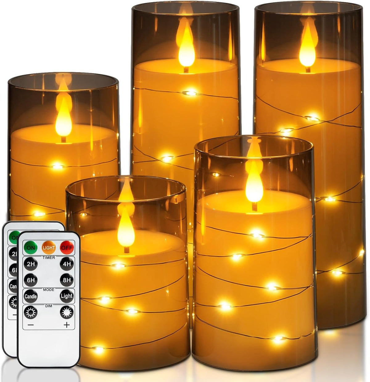 Flameless LED Pillar Candles with Embedded Fairy Lights — Remote & Timer