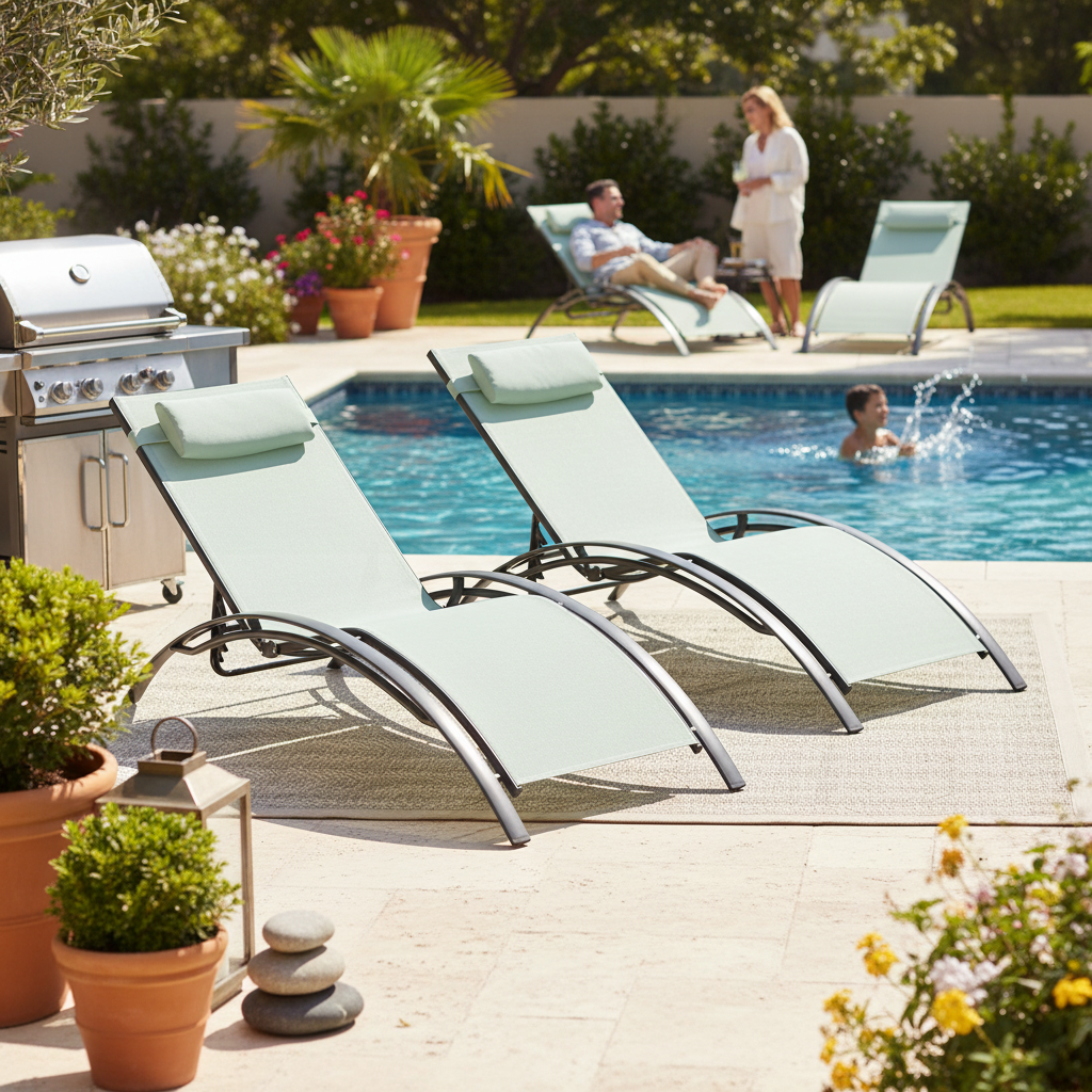 Folding S-Shaped Sun Lounger — Stackable Textilene Chaise Recliner