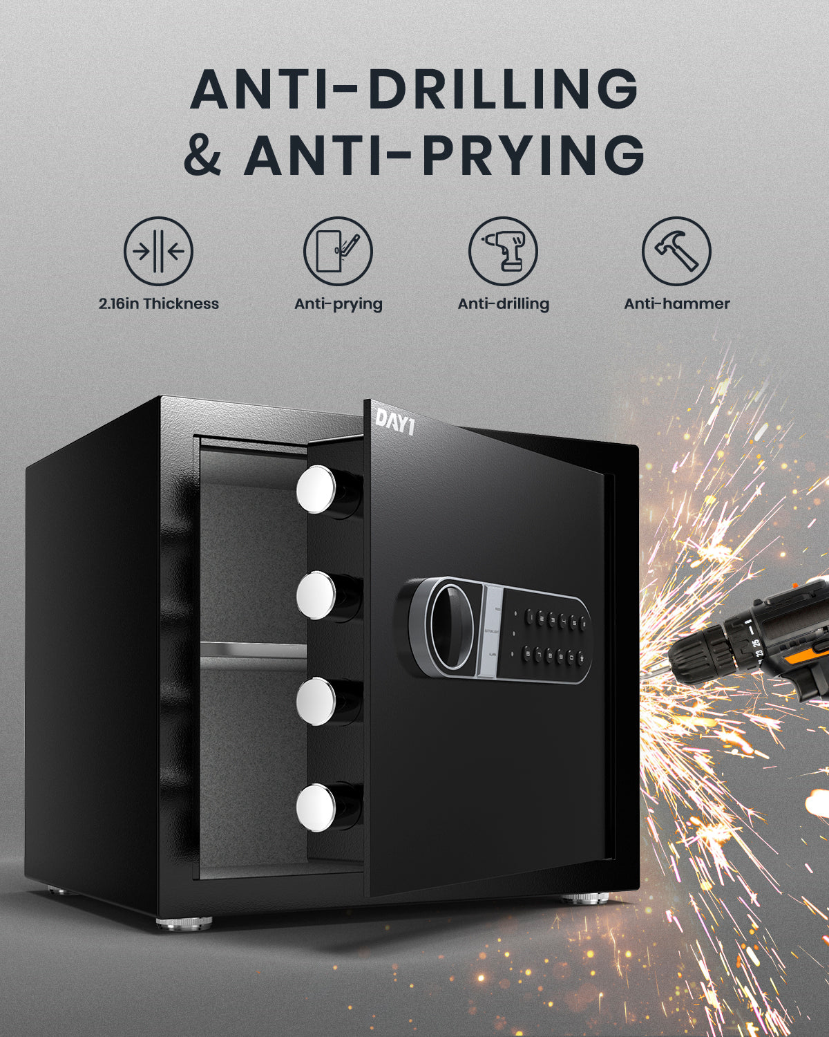 Digital Security Safe — Electronic Keypad & Key Lock
