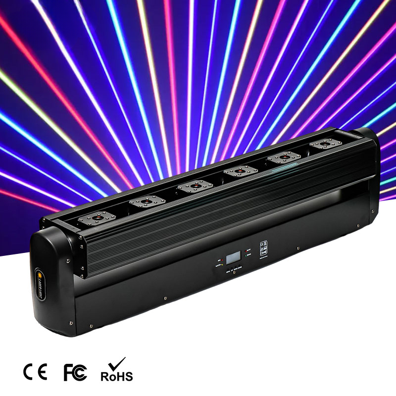 6-Head Moving Head Laser — RGB 6×500 mW with DMX512