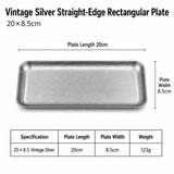 Brushed Stainless Steel Rectangular Serving Tray — Vintage Gold & Silver, pattern Solid