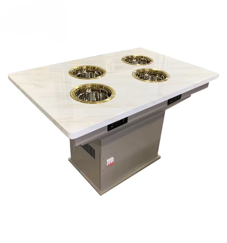 Smoke-Free Hot Pot Table — Marble Top, Built-In Induction