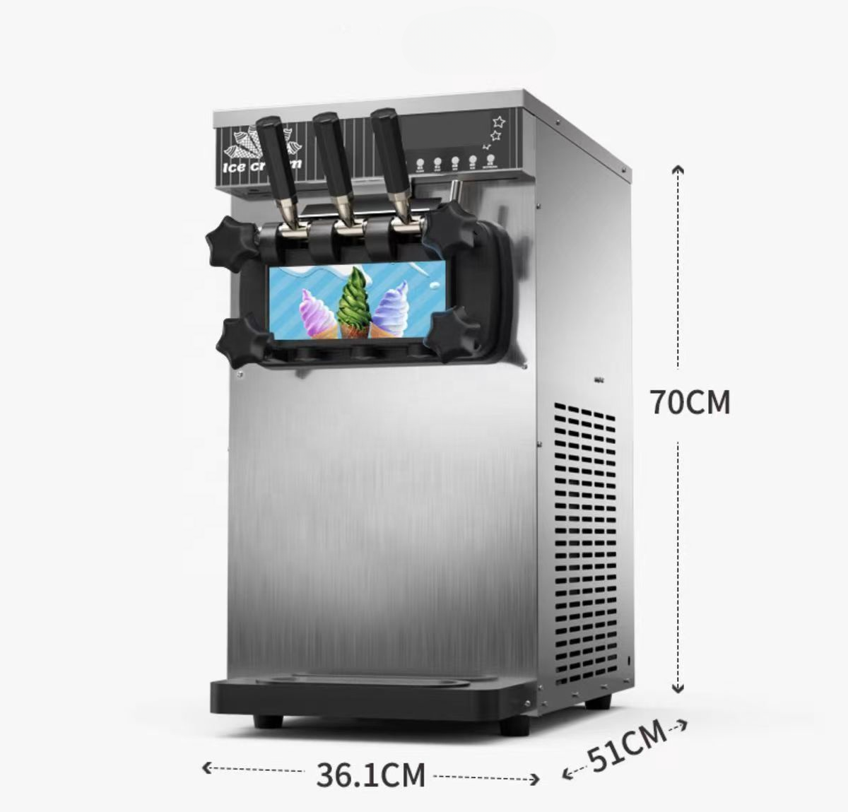 Commercial Soft Serve Ice Cream Machine — 3 Flavors, Stainless Steel