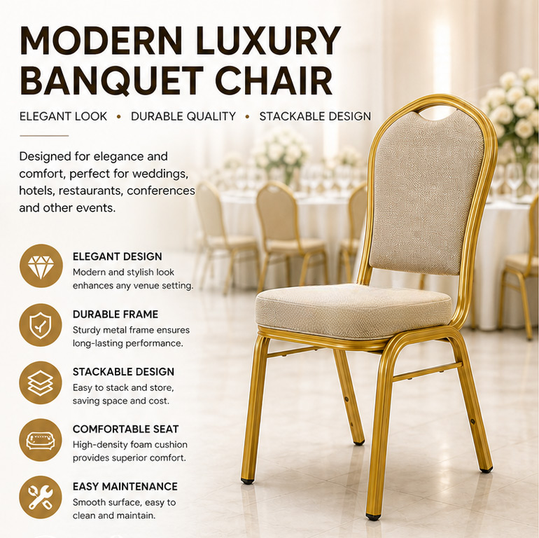 Stackable Metal Banquet Chair — Upholstered Event & Hotel Seating
