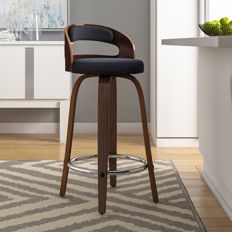 Bentwood Swivel Bar Stool — Chrome Base, PU Leather Seat