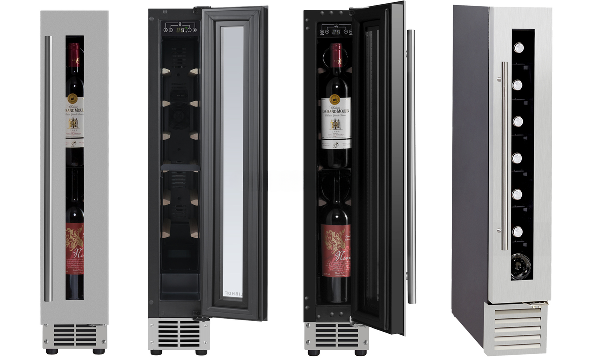 Built-In Slim Wine Cooler — 9-Bottle Stainless Steel with Glass Door