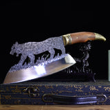 Sandblasted Leopard Cleaver Knife — Hand-Forged High-Manganese Steel
